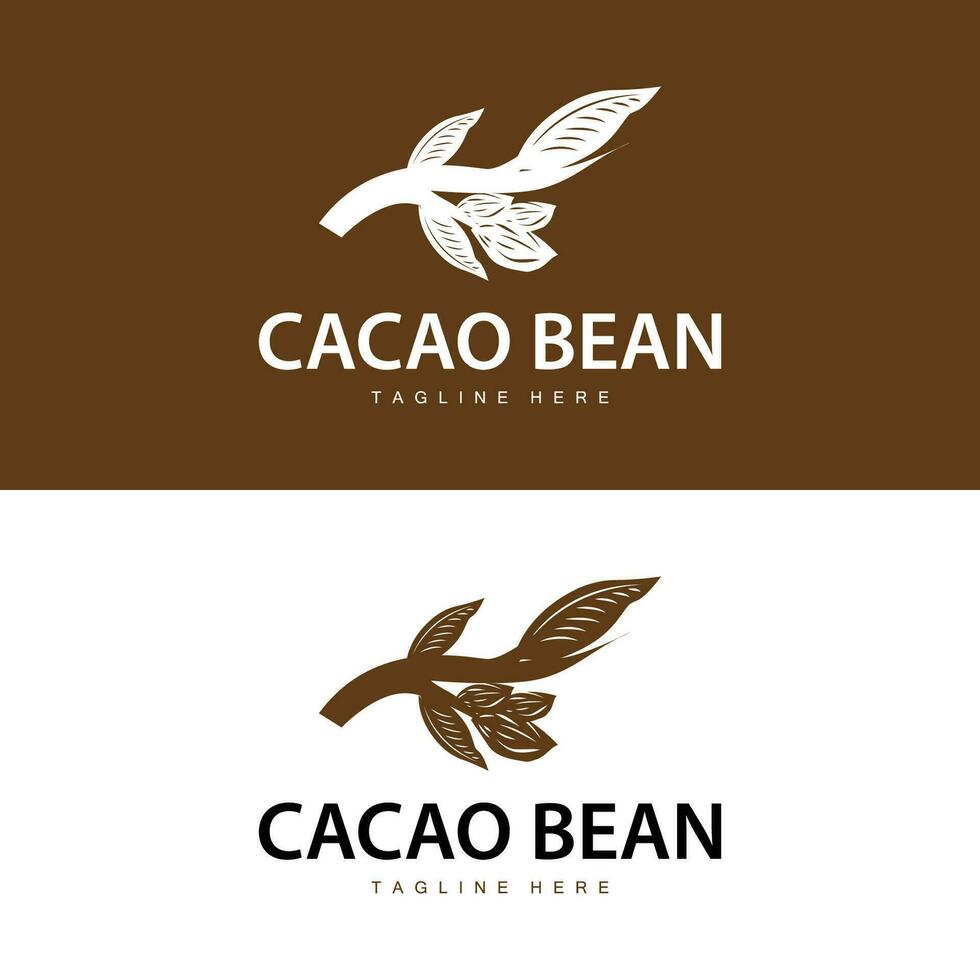 Chocolate Bean Logo, chocolate plant design with simple seed leaf and stem concept, for business branding vector