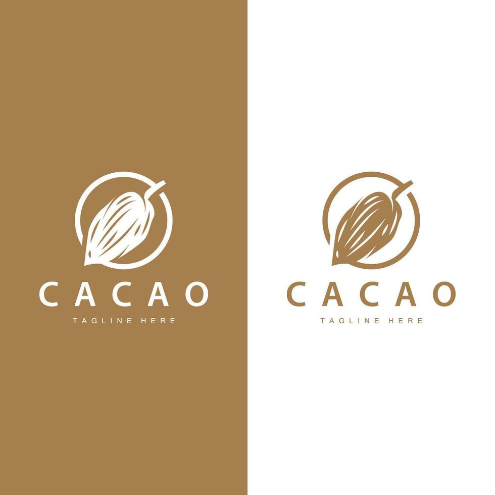 Chocolate Bean Logo, chocolate plant design with simple seed leaf and stem concept, for business branding vector