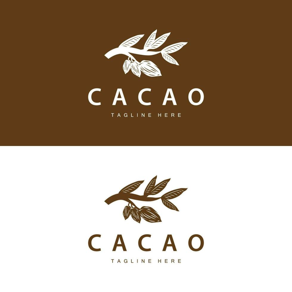 Chocolate Bean Logo, chocolate plant design with simple seed leaf and stem concept, for business branding vector