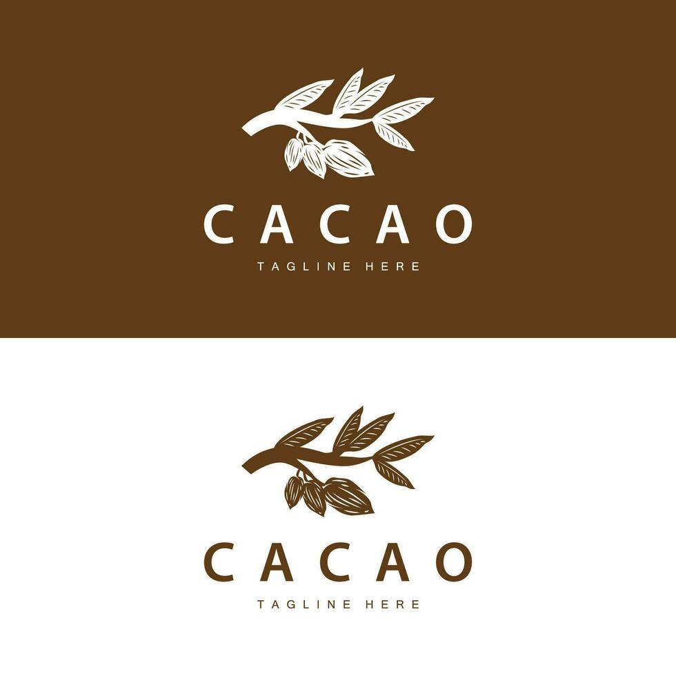 chocolate frijol logo, chocolate planta diseño con sencillo semilla hoja y vástago concepto, para negocio marca vector