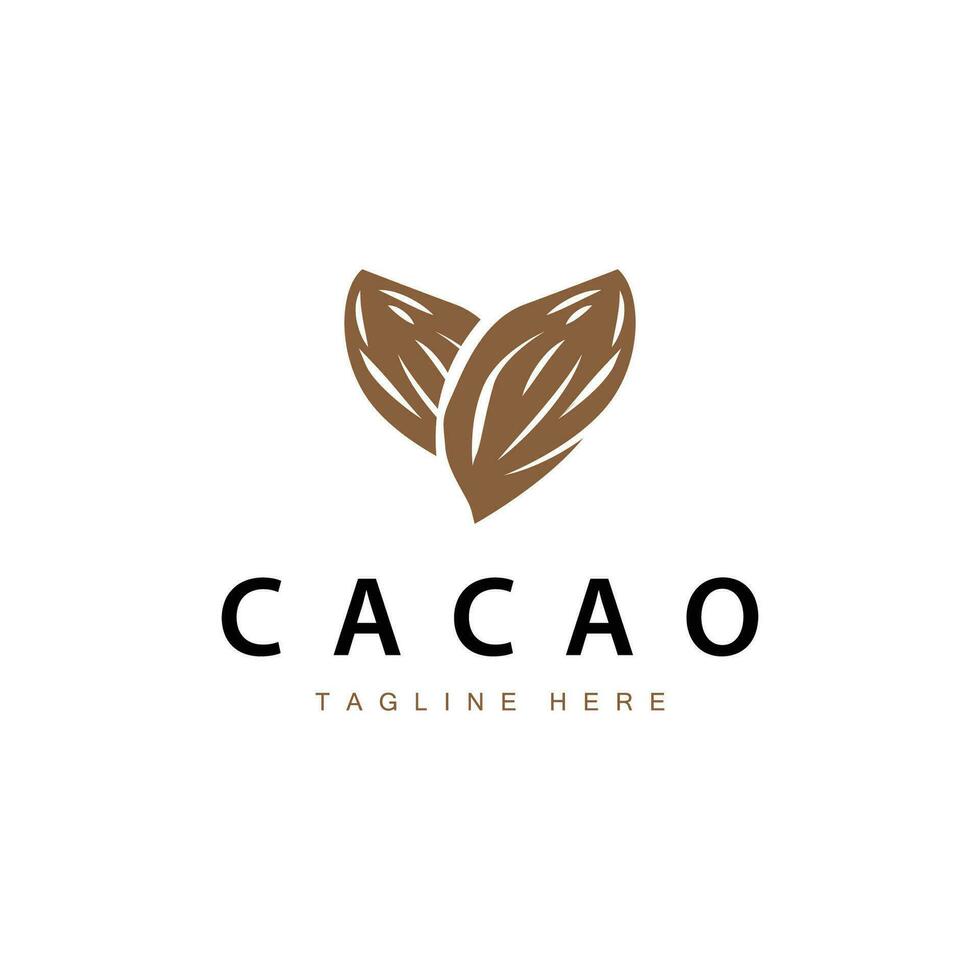 Chocolate Bean Logo, chocolate plant design with simple seed leaf and stem concept, for business branding vector