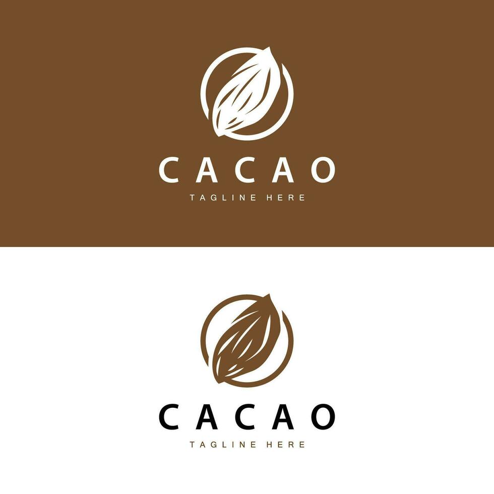 Chocolate Bean Logo, chocolate plant design with simple seed leaf and stem concept, for business branding vector