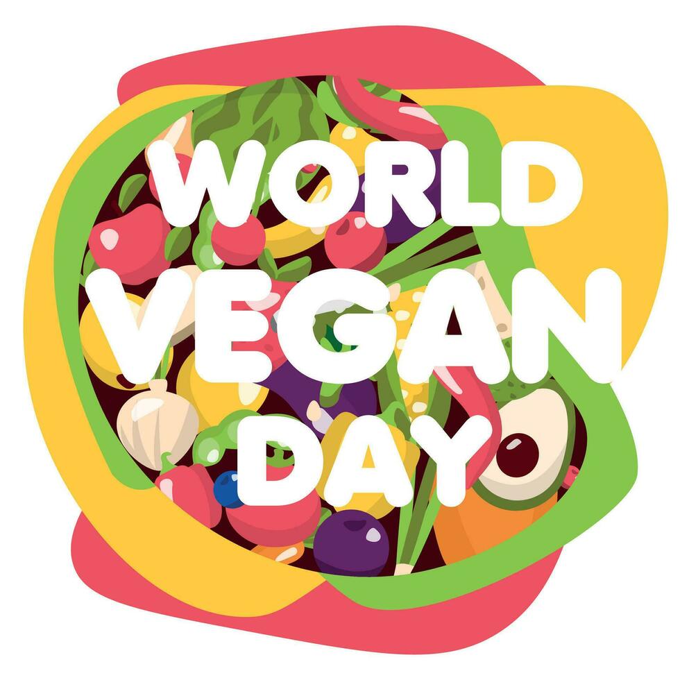 póster para social redes, vegano día, sano vida, vector gráficos en plano estilo