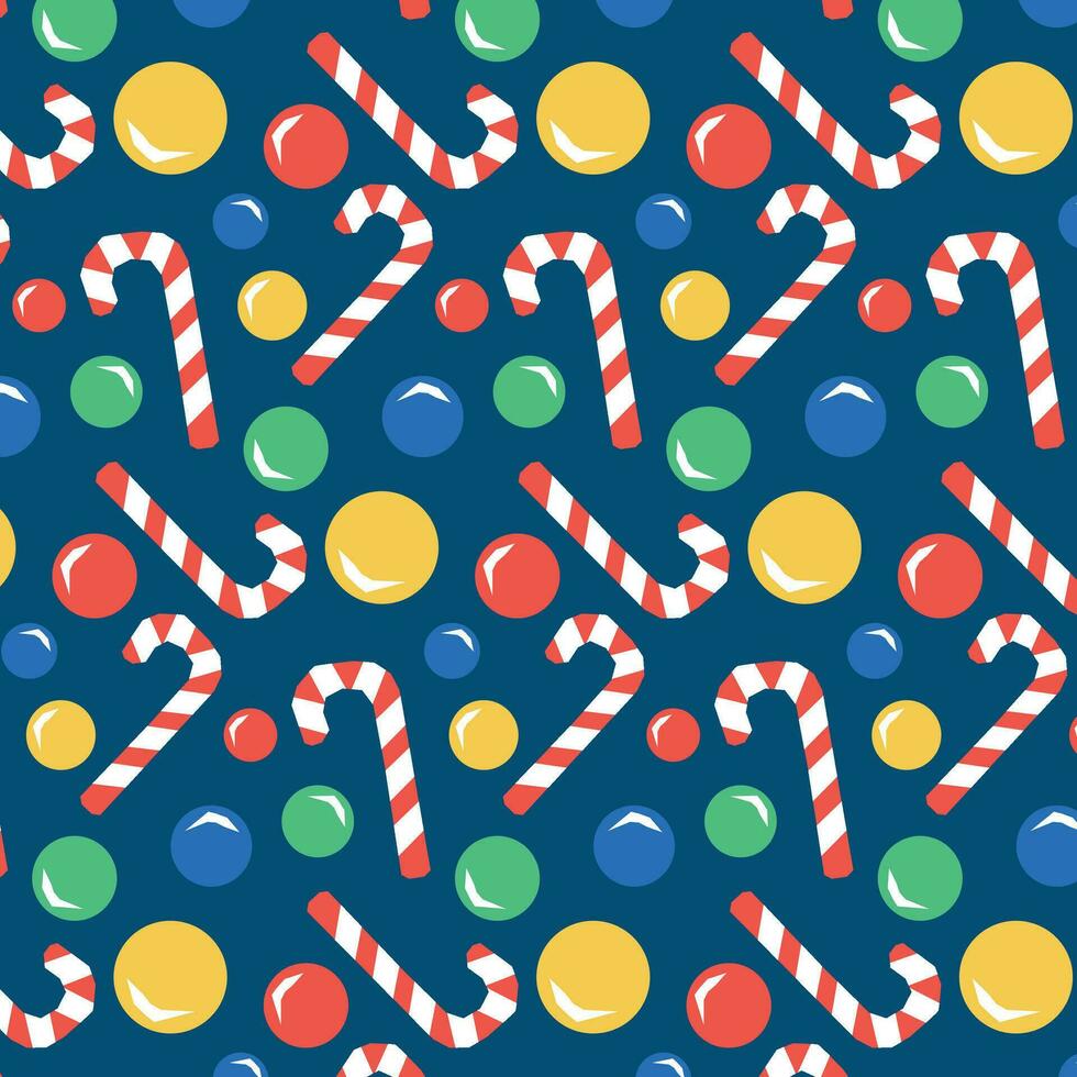 New Year's pattern balls and candy cane, vector pattern