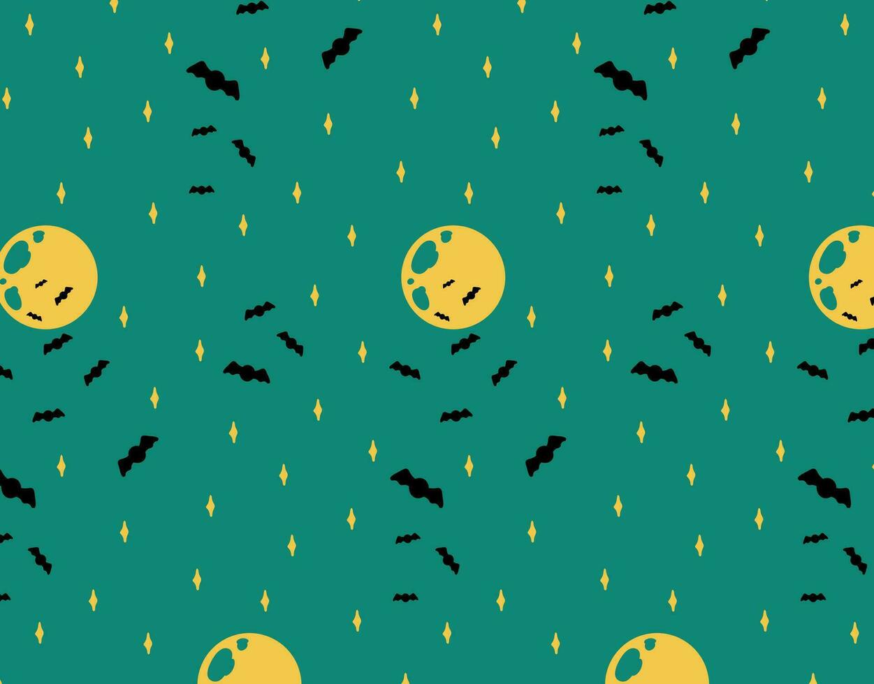 Halloween pattern, yellow moon and bats. On a transparent background, vector design, starry sky.