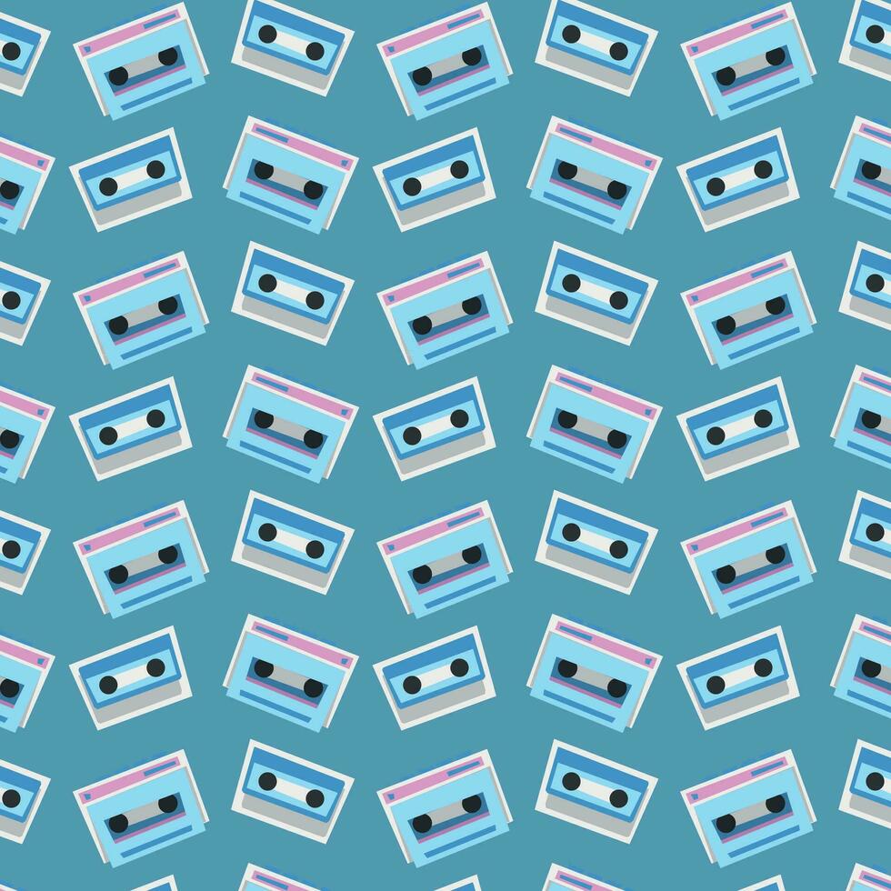 80s 90s cassette pattern, flat style, vector graphics, simple rock pattern, seamless pattern