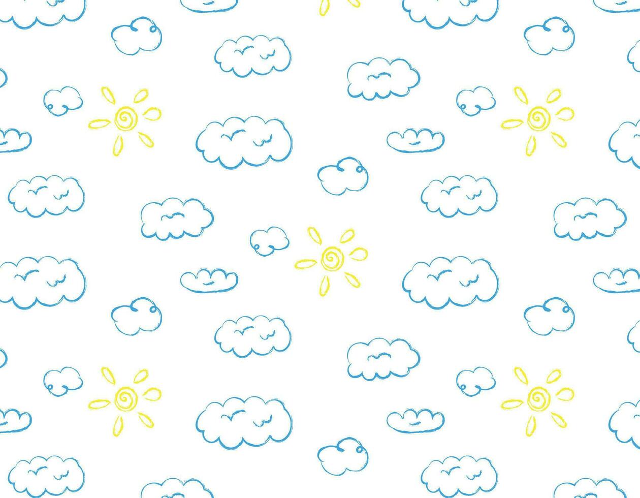 Doodle pattern of clouds and sun, on a transparent background, children's design, elements of nature. Vector graphics for print