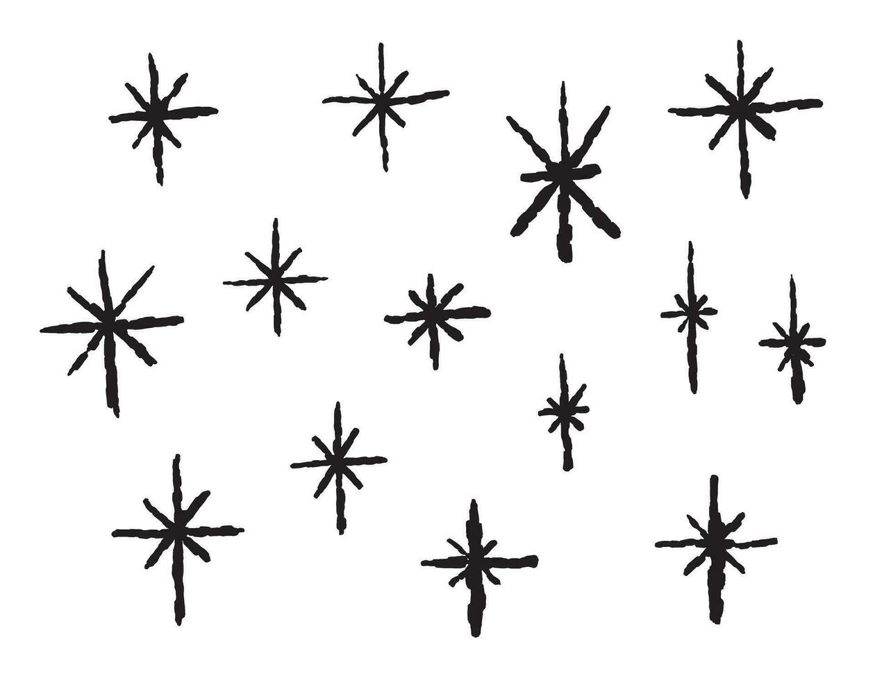 Set of vector grunge stars. Abstract brush drawing, doodle illustration for design. On a transparent background.