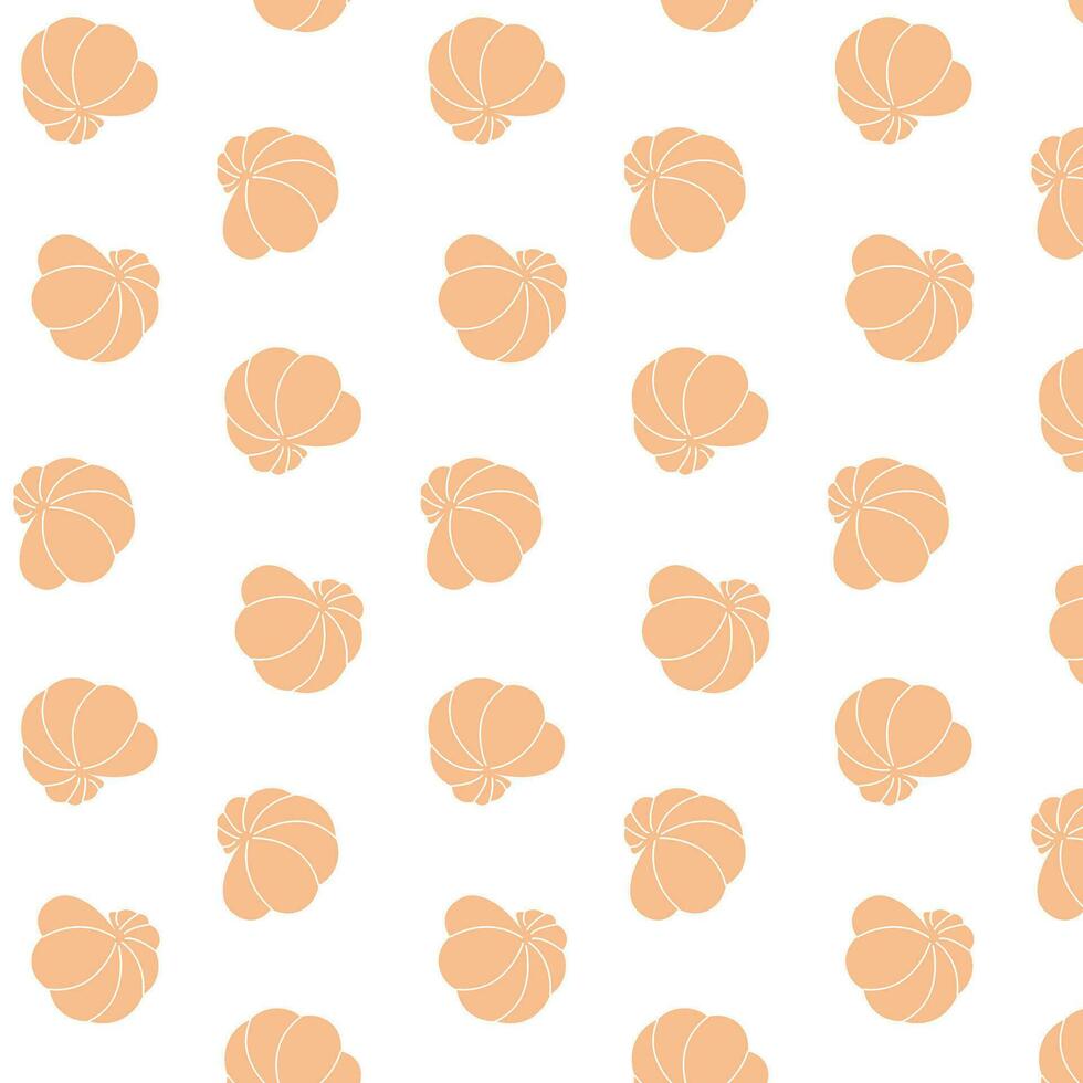 Orange seashells pattern on transparent background, vector seamless pattern, minimalistic marine, ocean design
