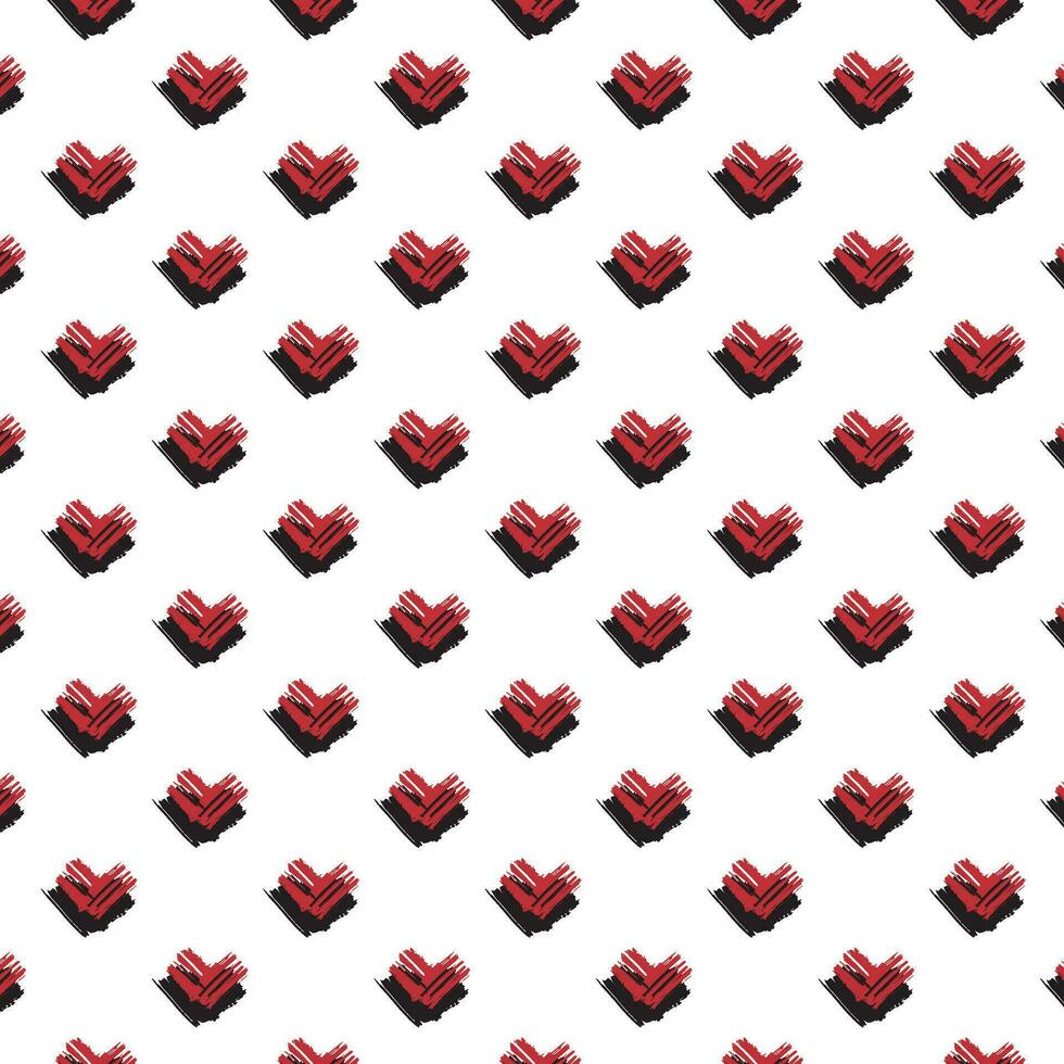 modelo negro y rojo corazón lugares bosquejo en un transparente fondo, negro geométrico elemento dibujado por mano. moderno resumen amor diseño para impresión y textil vector