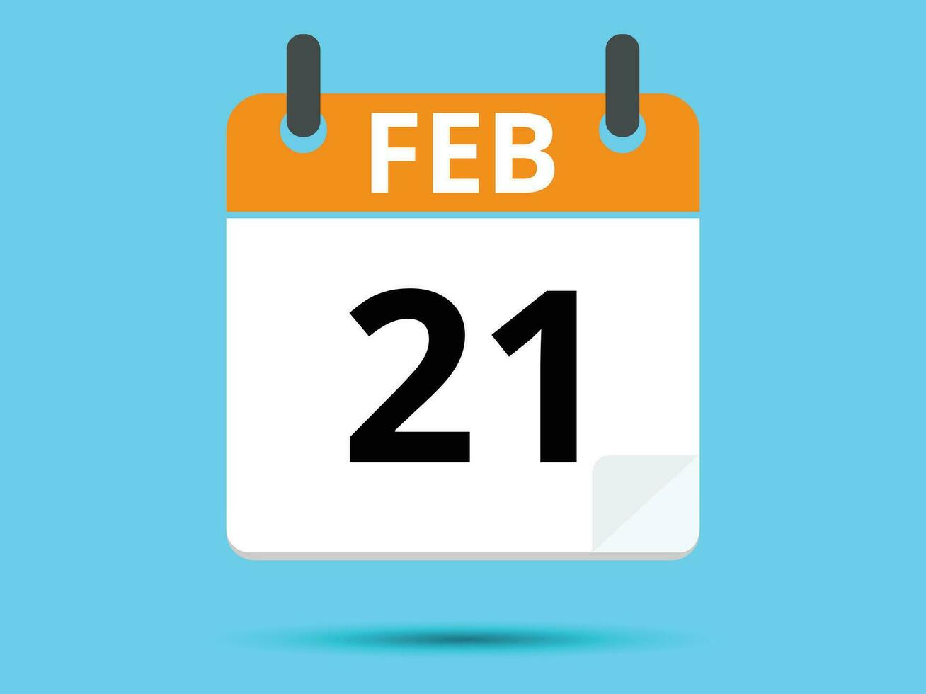 21 February. Flat icon calendar isolated on blue background. Vector illustration.