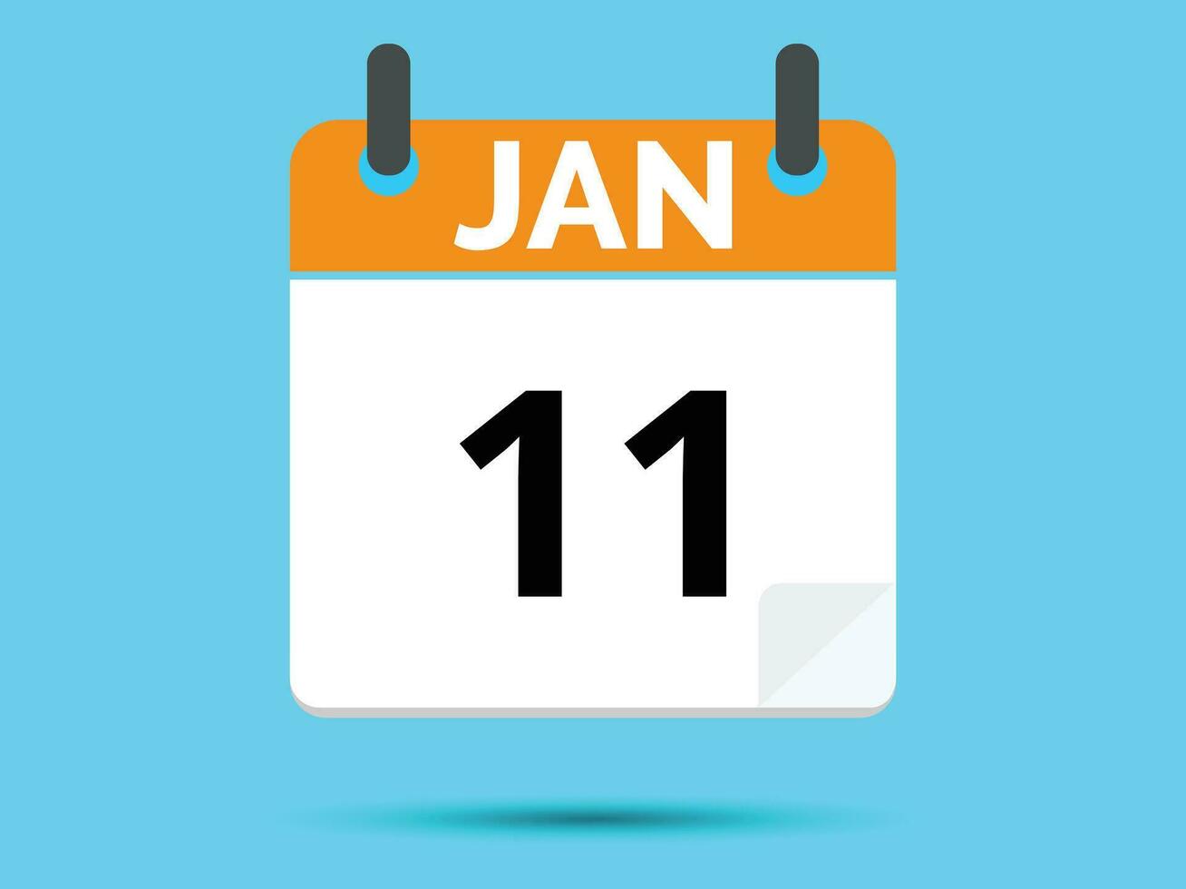 11 January. Flat icon calendar isolated on blue background. Vector illustration