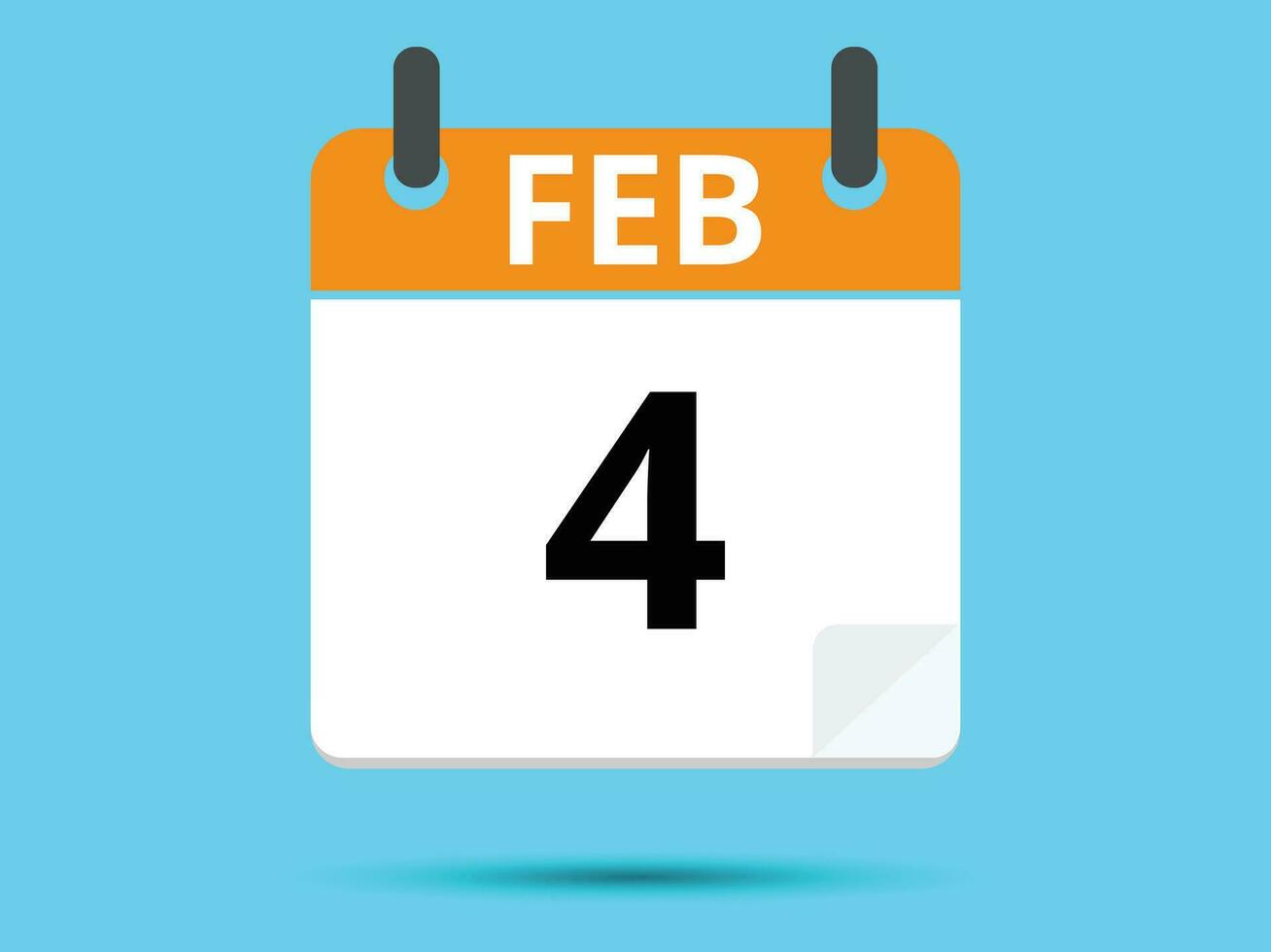 4 February. Flat icon calendar isolated on blue background. Vector illustration.