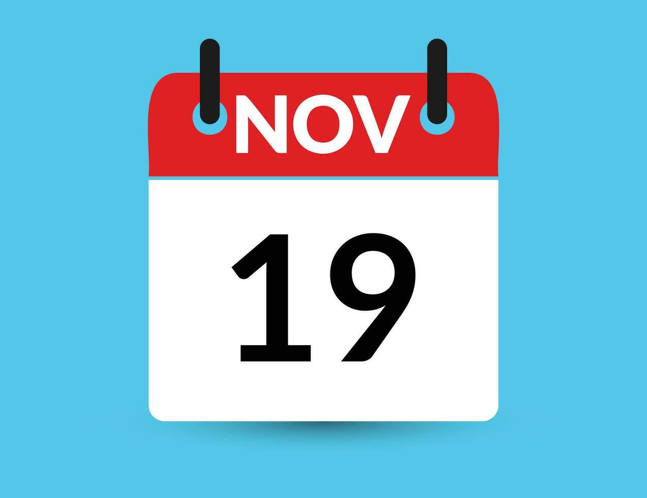 November 19. Flat icon calendar isolated on blue background. Date and month vector illustration