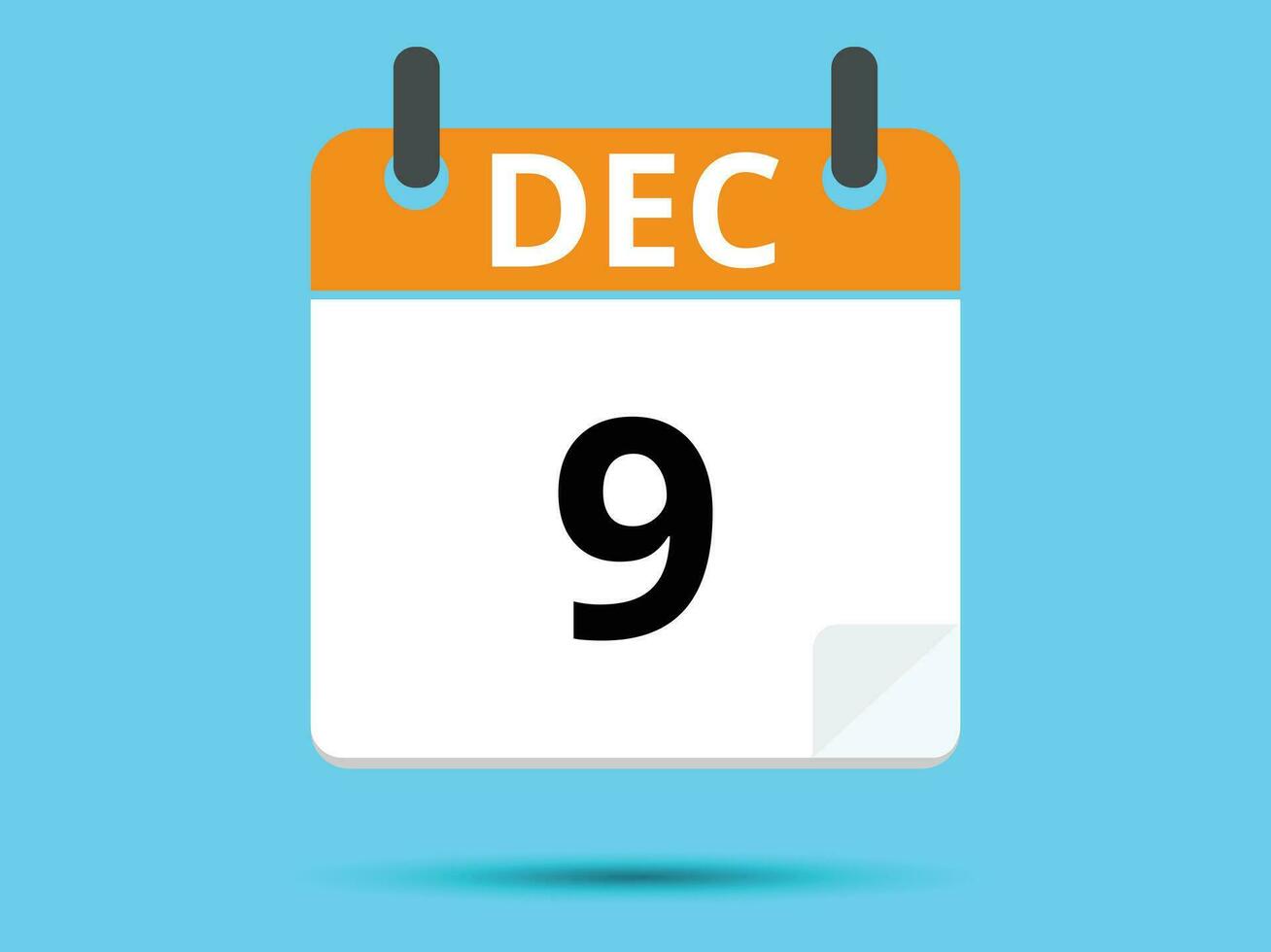9 December. Flat icon calendar isolated on blue background. Vector illustration.