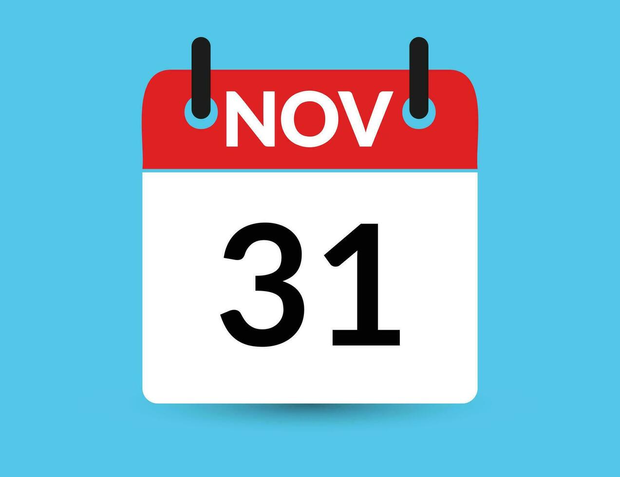 November 31. Flat icon calendar isolated on blue background. Date and month vector illustration