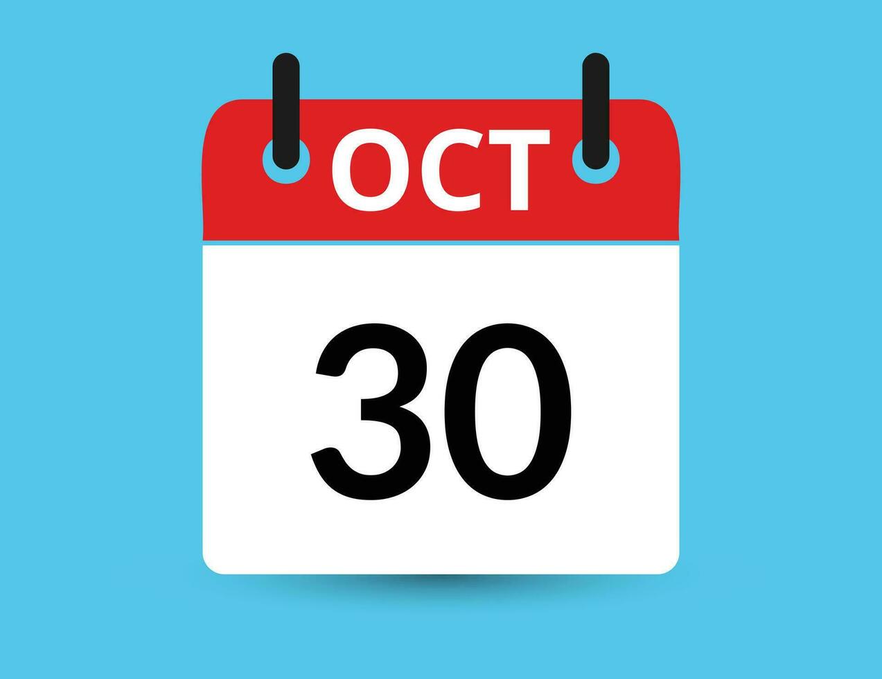 octubre 30 plano icono calendario aislado en azul antecedentes. fecha y mes vector ilustración