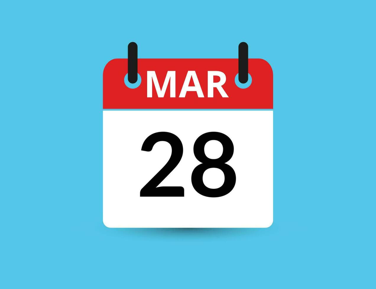 March 28. Flat icon calendar isolated on blue background. Date and month vector illustration