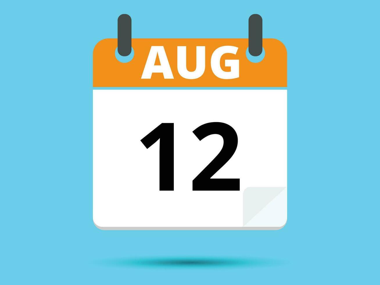 12 August. Flat icon calendar isolated on blue background. Vector illustration.