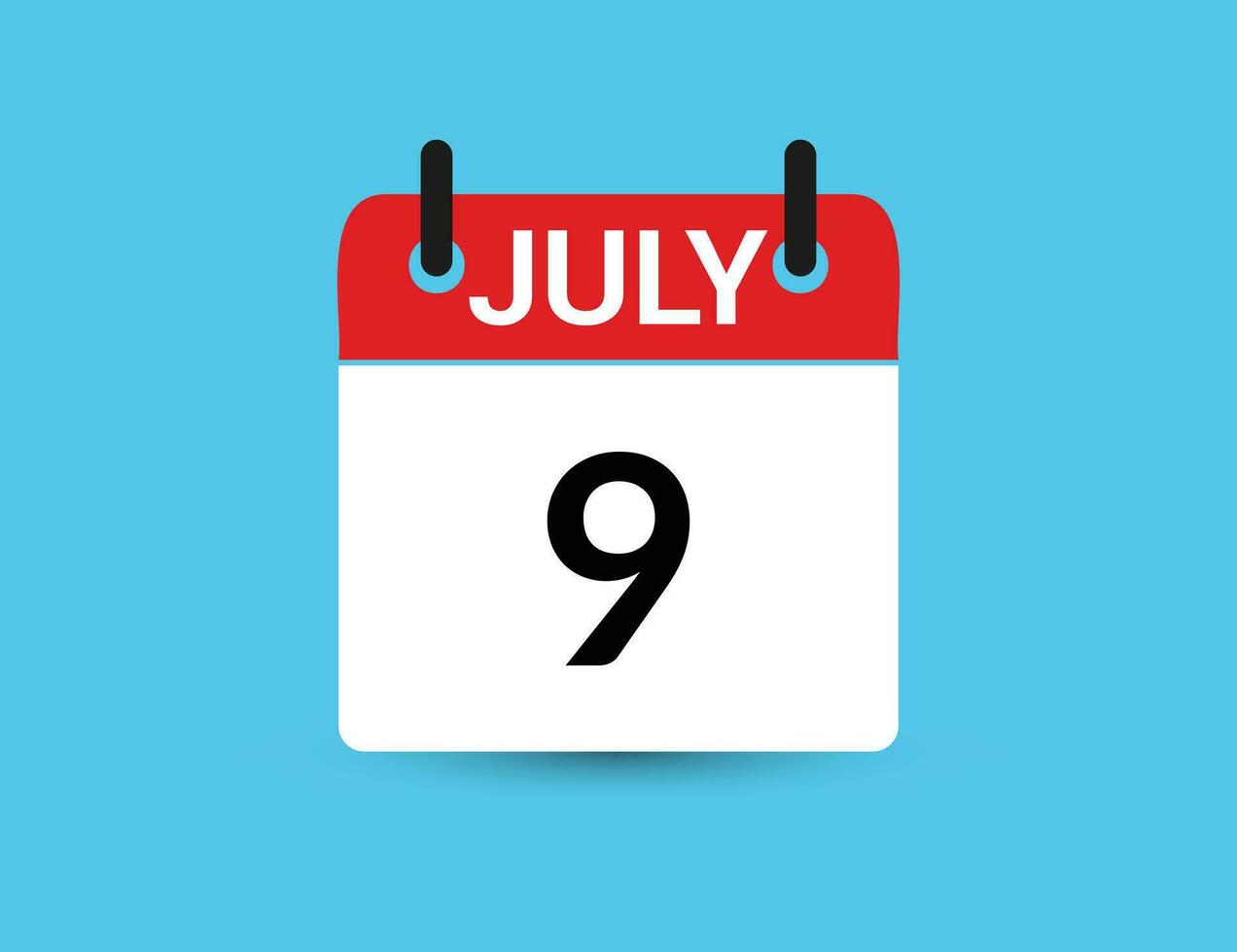 July 9. Flat icon calendar isolated on blue background. Date and month vector illustration