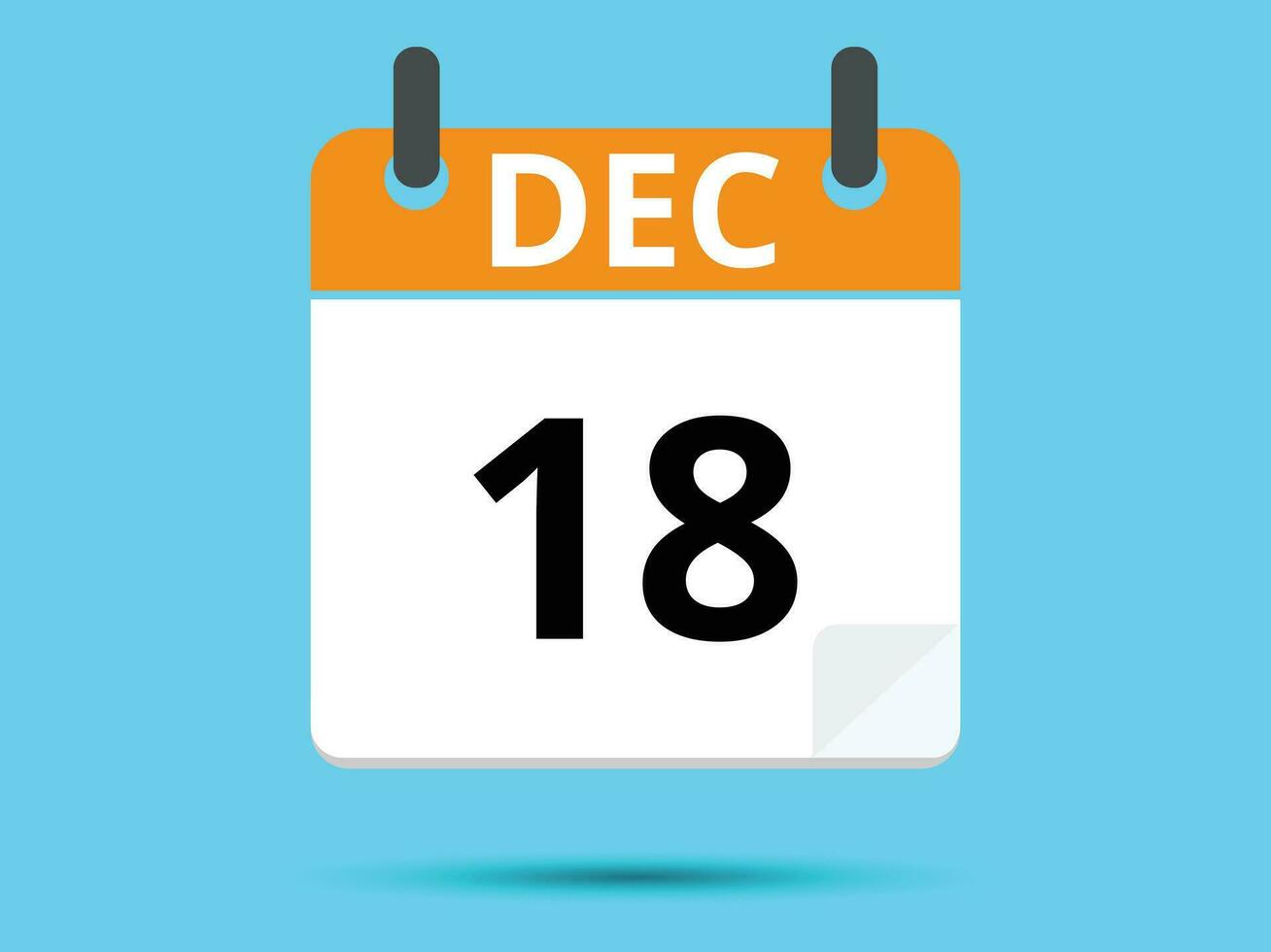 18 December. Flat icon calendar isolated on blue background. Vector illustration.