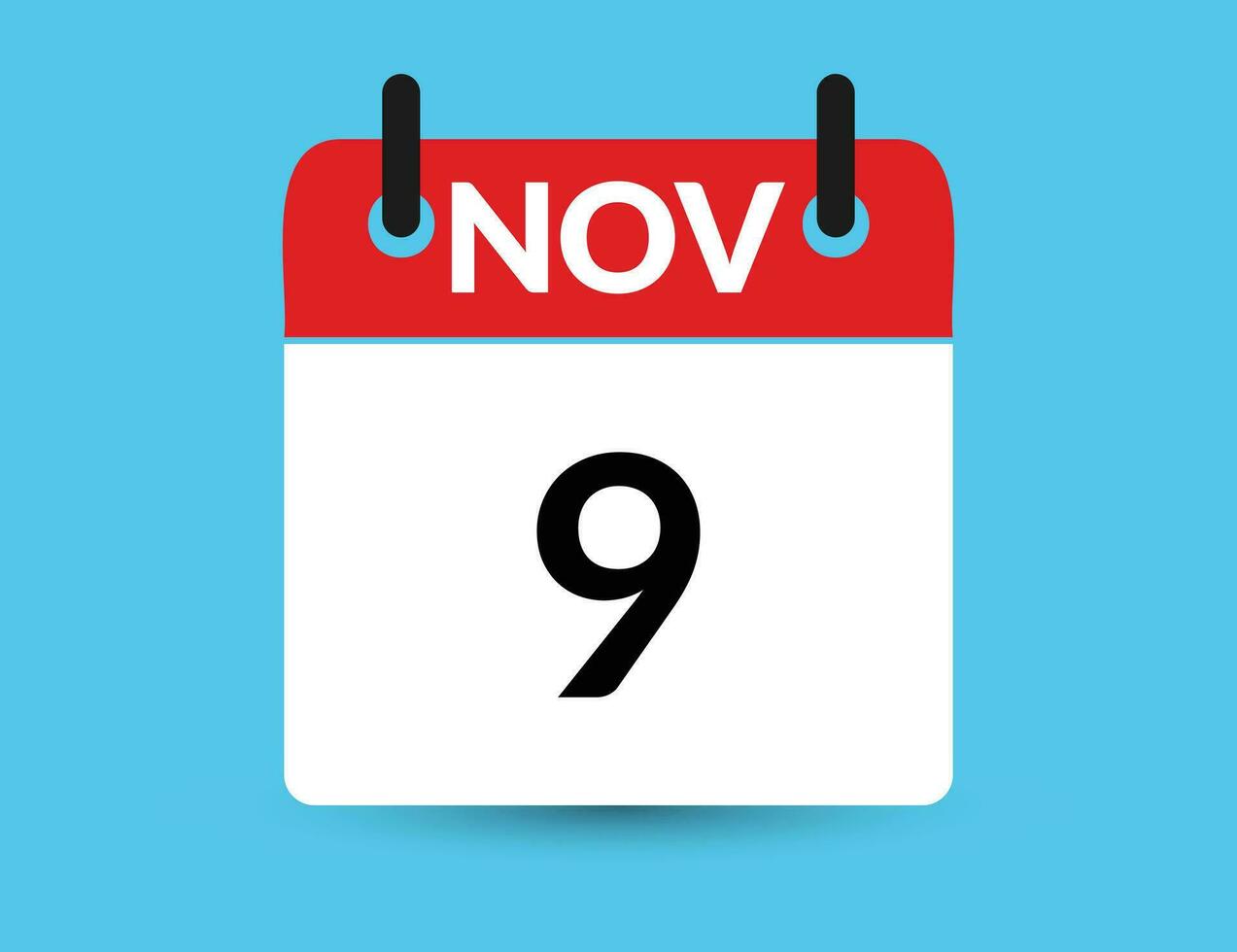 November 9. Flat icon calendar isolated on blue background. Date and month vector illustration