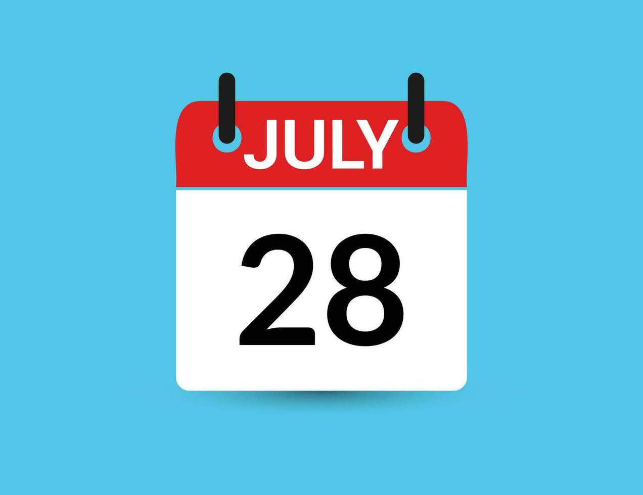 julio 28 plano icono calendario aislado en azul antecedentes. fecha y mes vector ilustración