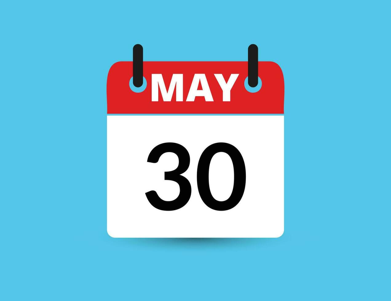 mayo 30 plano icono calendario aislado en azul antecedentes. fecha y mes vector ilustración