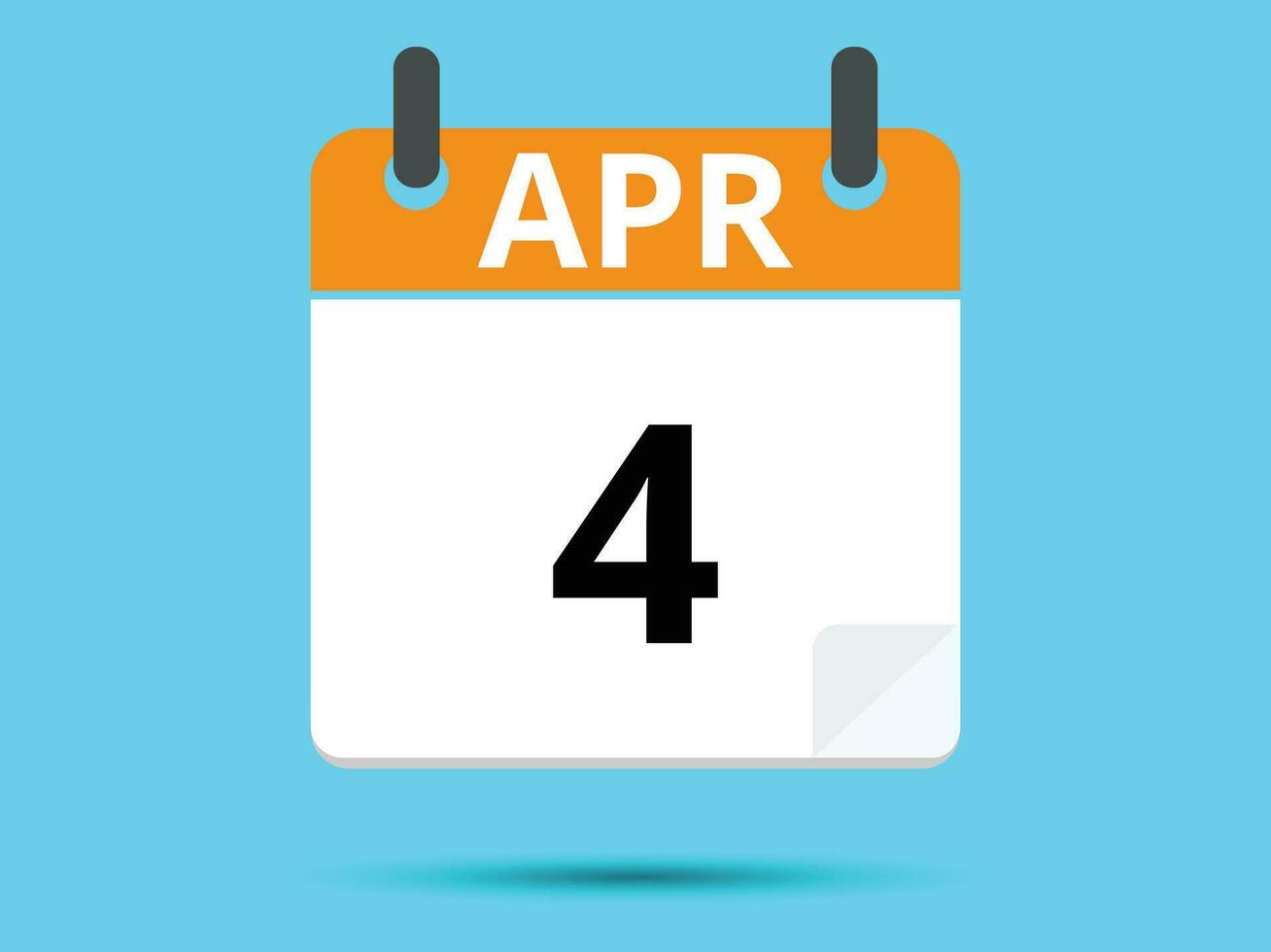 4 April. Flat icon calendar isolated on blue background. Vector illustration.