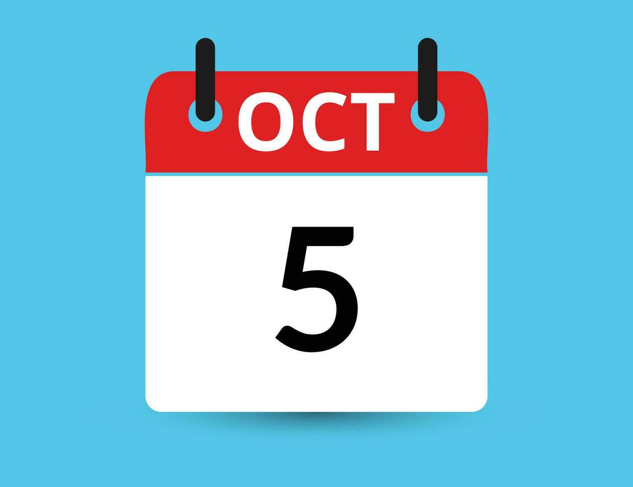 October 5. Flat icon calendar isolated on blue background. Date and month vector illustration
