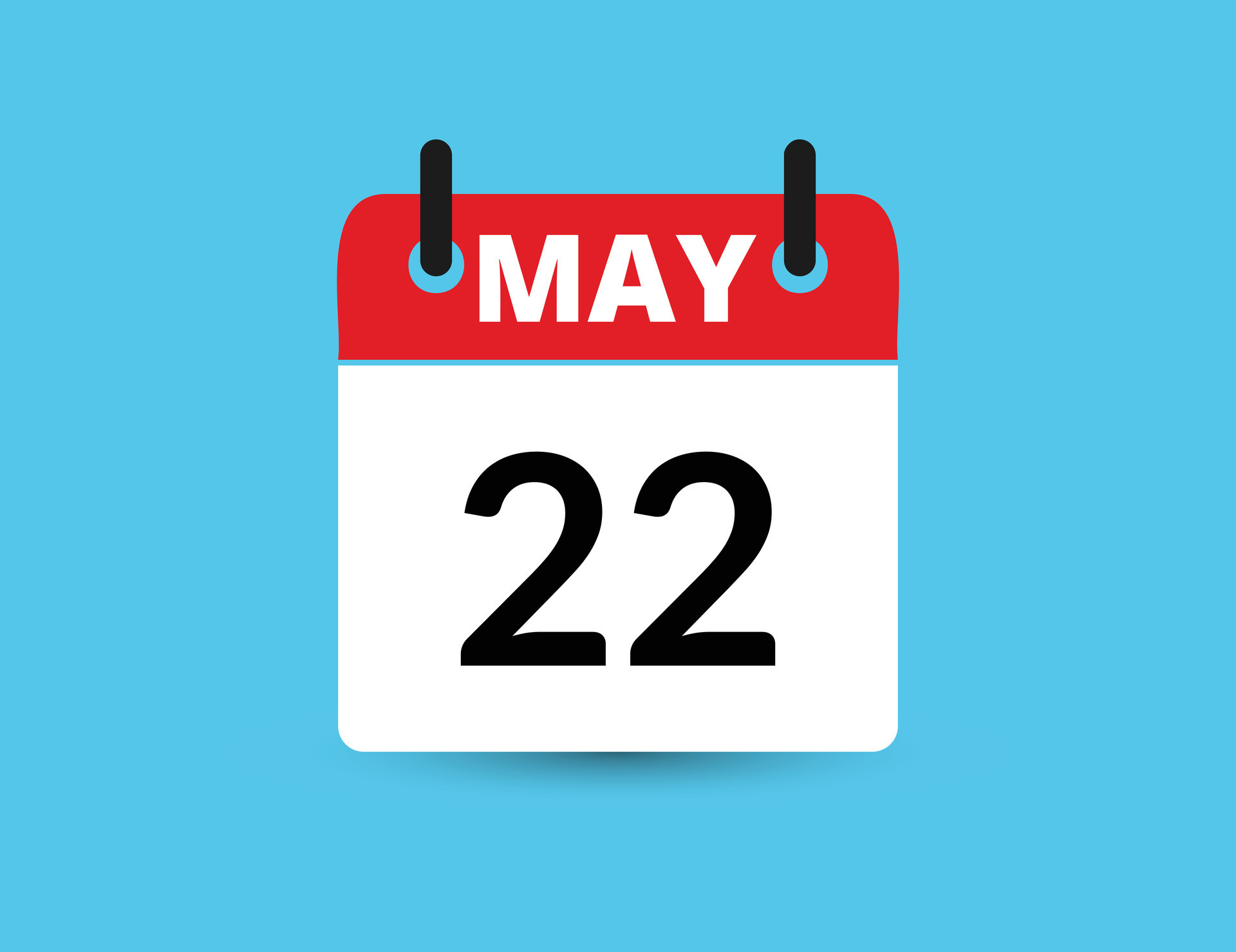 May 22. Flat icon calendar isolated on blue background. Date and month