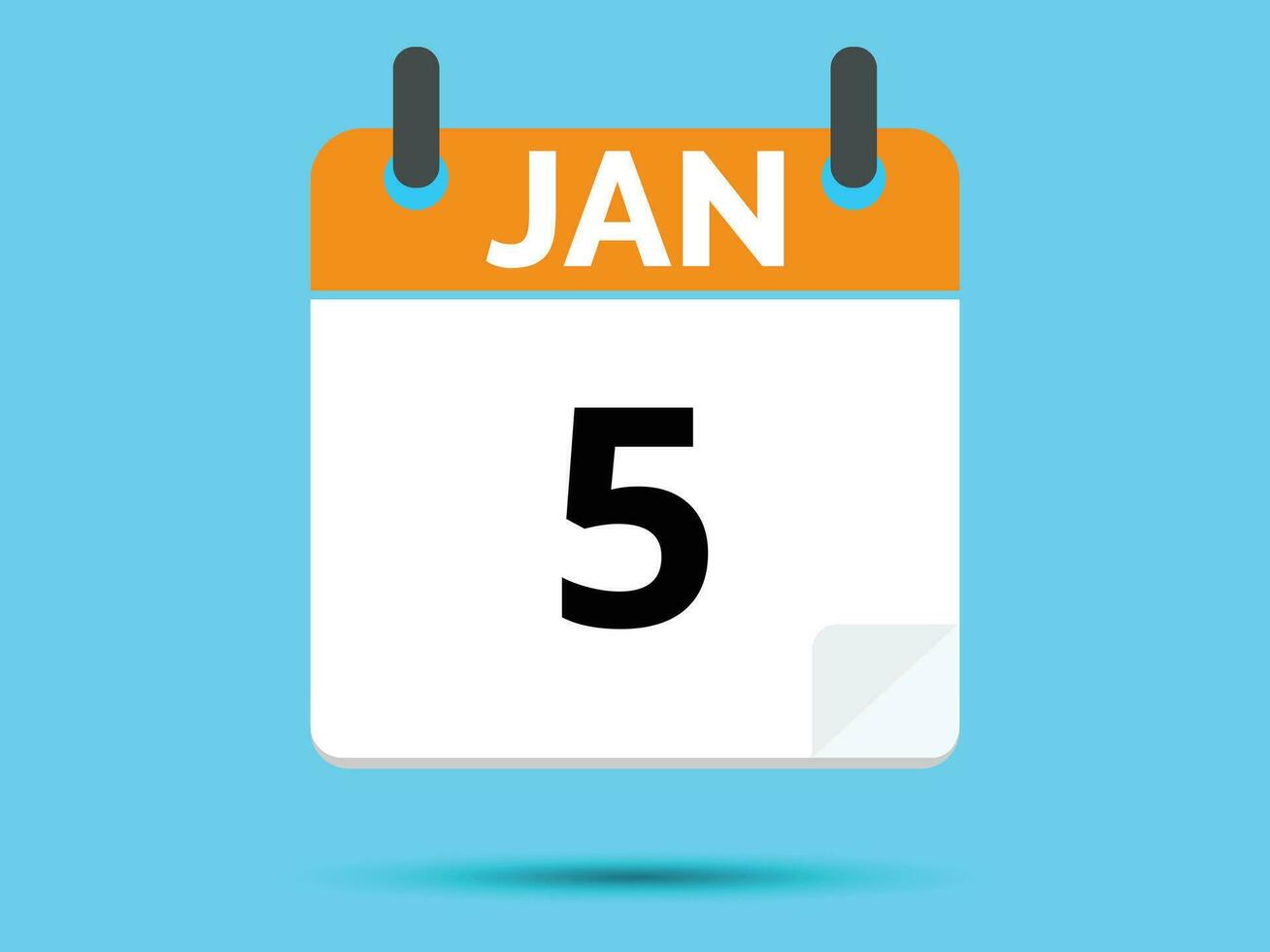 5 January. Flat icon calendar isolated on blue background. Vector illustration