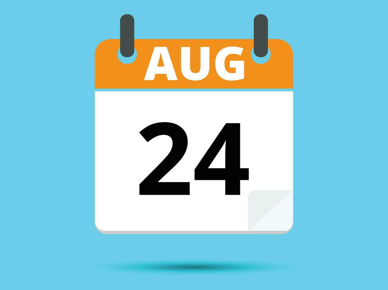24 August. Flat icon calendar isolated on blue background. Vector illustration.