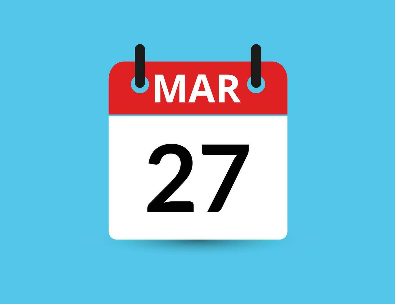 March 27. Flat icon calendar isolated on blue background. Date and month vector illustration