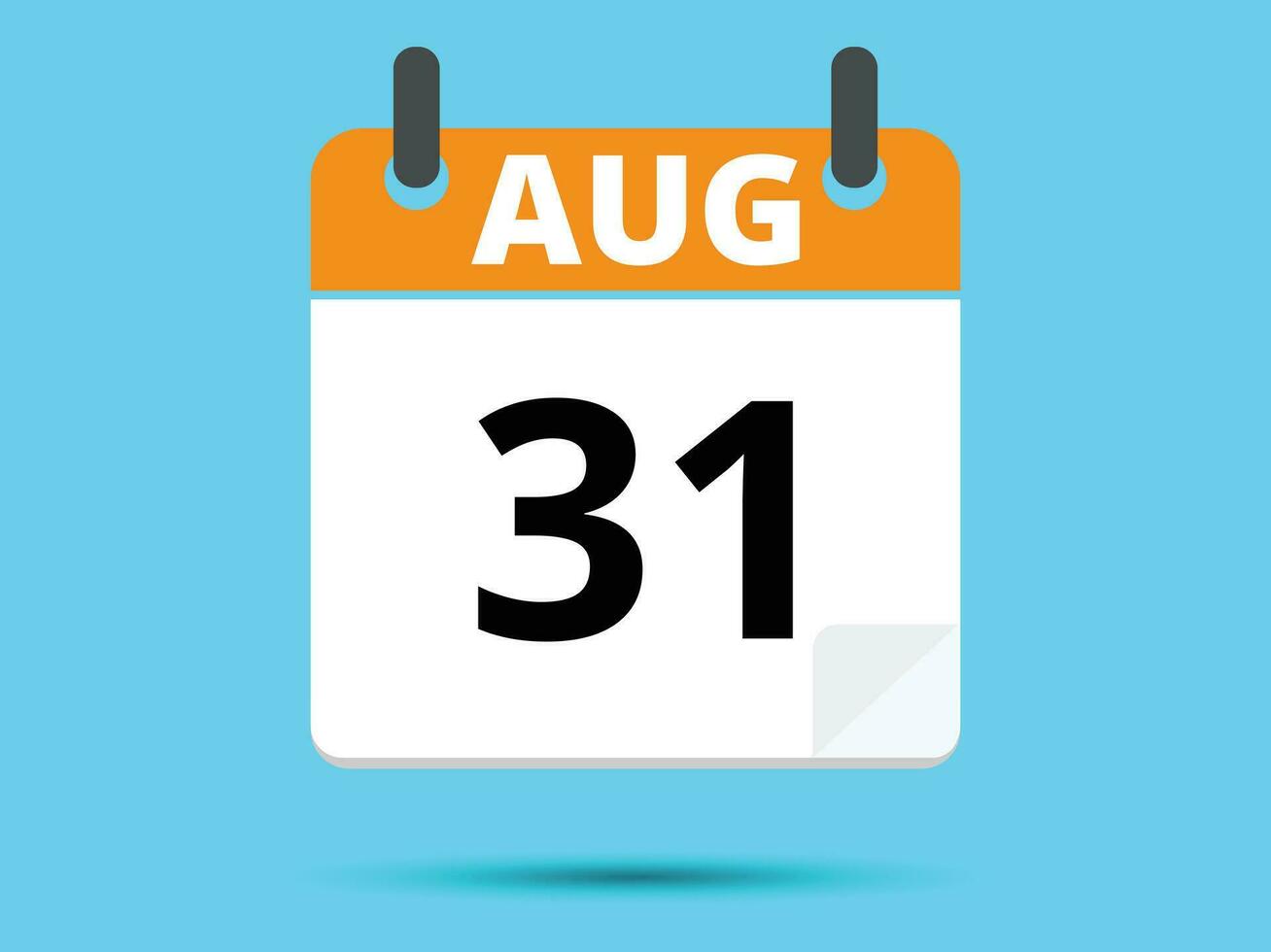 31 August. Flat icon calendar isolated on blue background. Vector illustration.