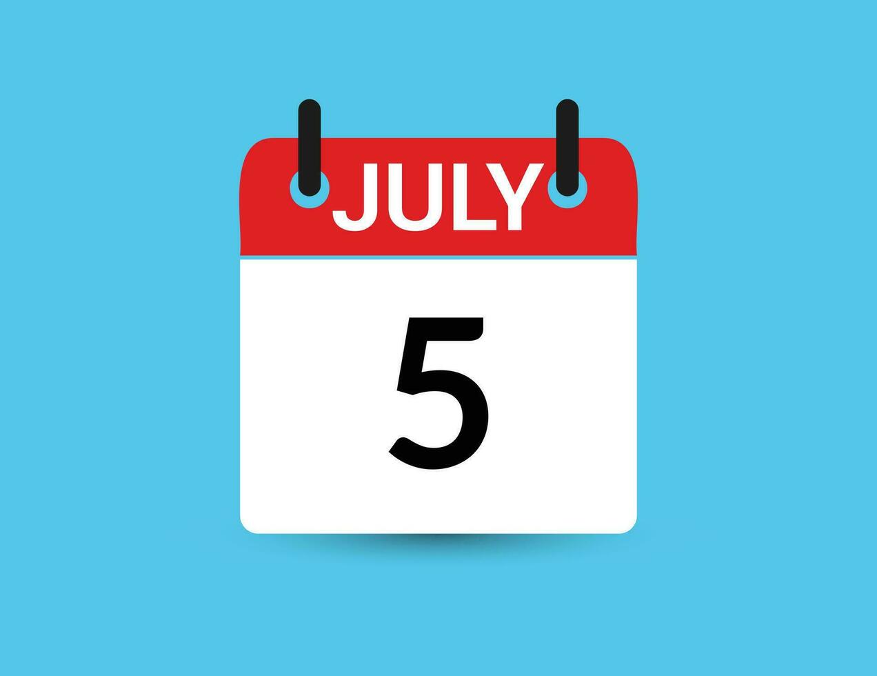 July 5. Flat icon calendar isolated on blue background. Date and month vector illustration