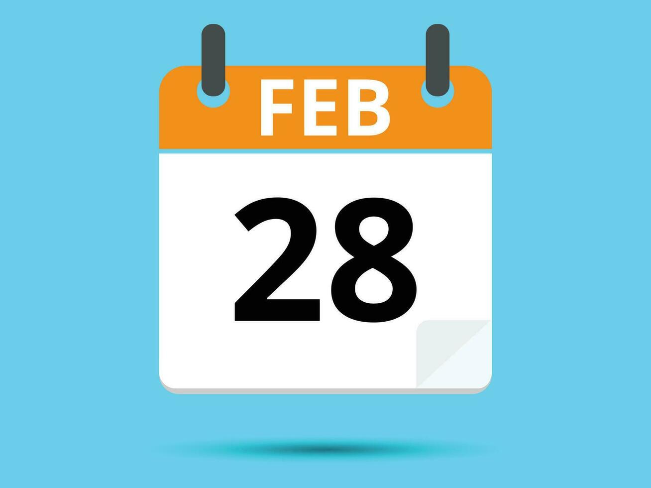 28 February. Flat icon calendar isolated on blue background. Vector illustration.