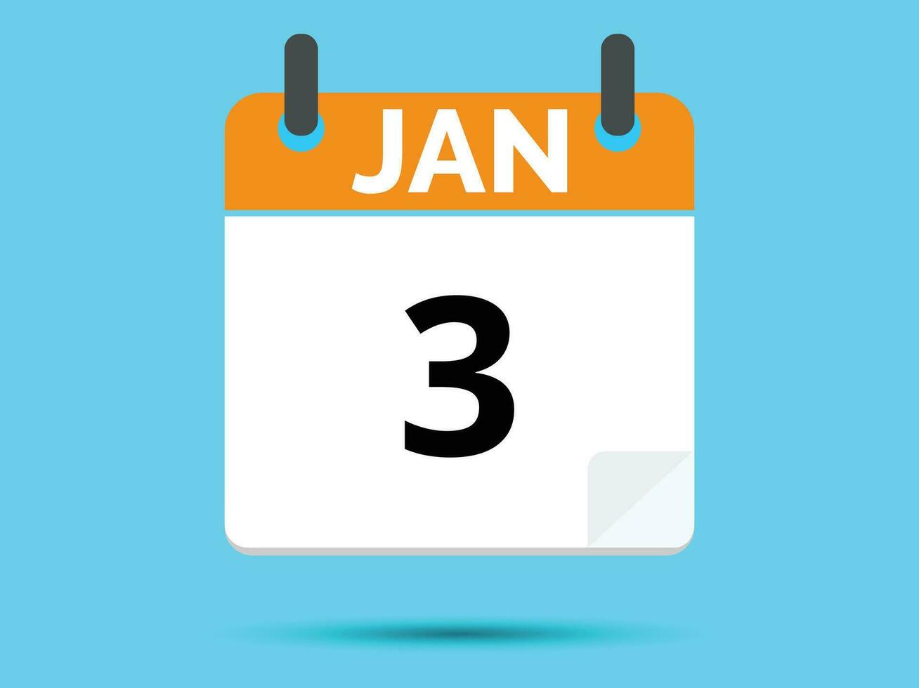 3 enero. plano icono calendario aislado en azul antecedentes. vector ilustración