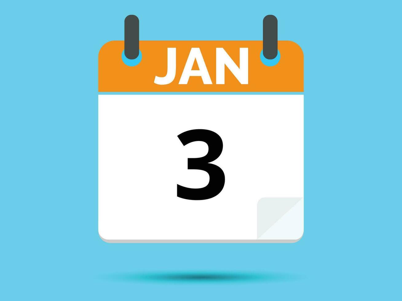 3 January. Flat icon calendar isolated on blue background. Vector illustration