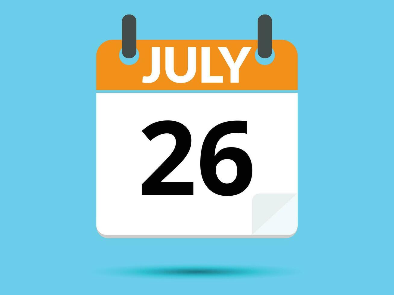 26 julio. plano icono calendario aislado en azul antecedentes. vector ilustración.