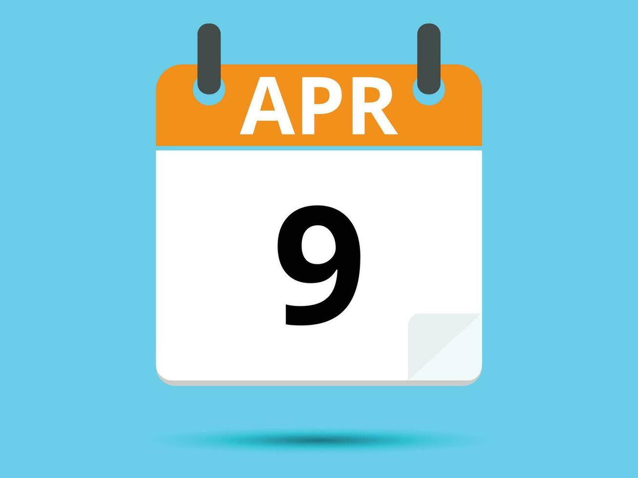 9 9 abril. plano icono calendario aislado en azul antecedentes. vector ilustración.