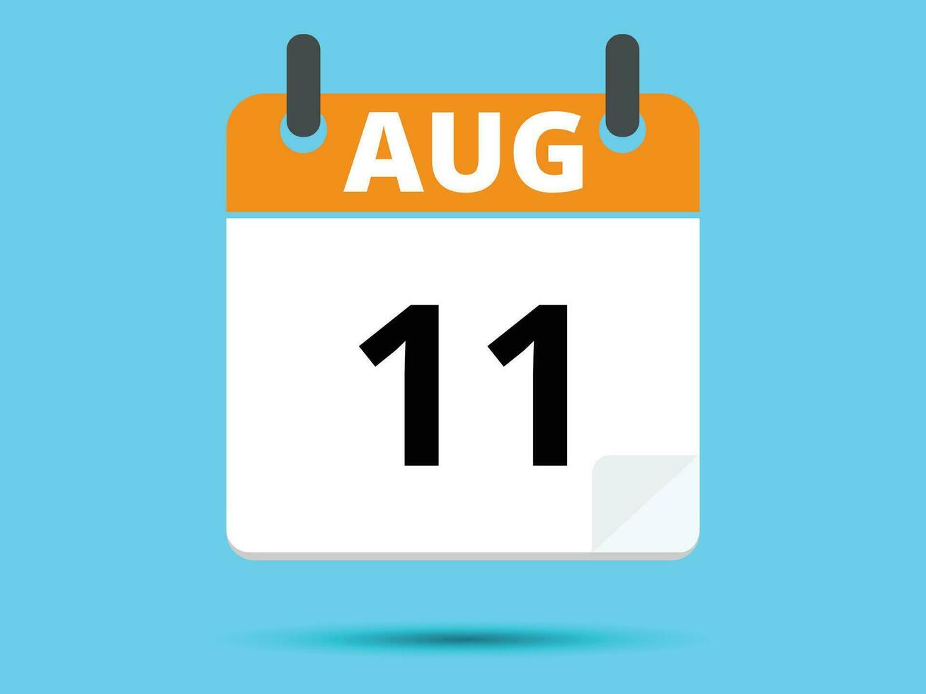 11 August. Flat icon calendar isolated on blue background. Vector illustration.