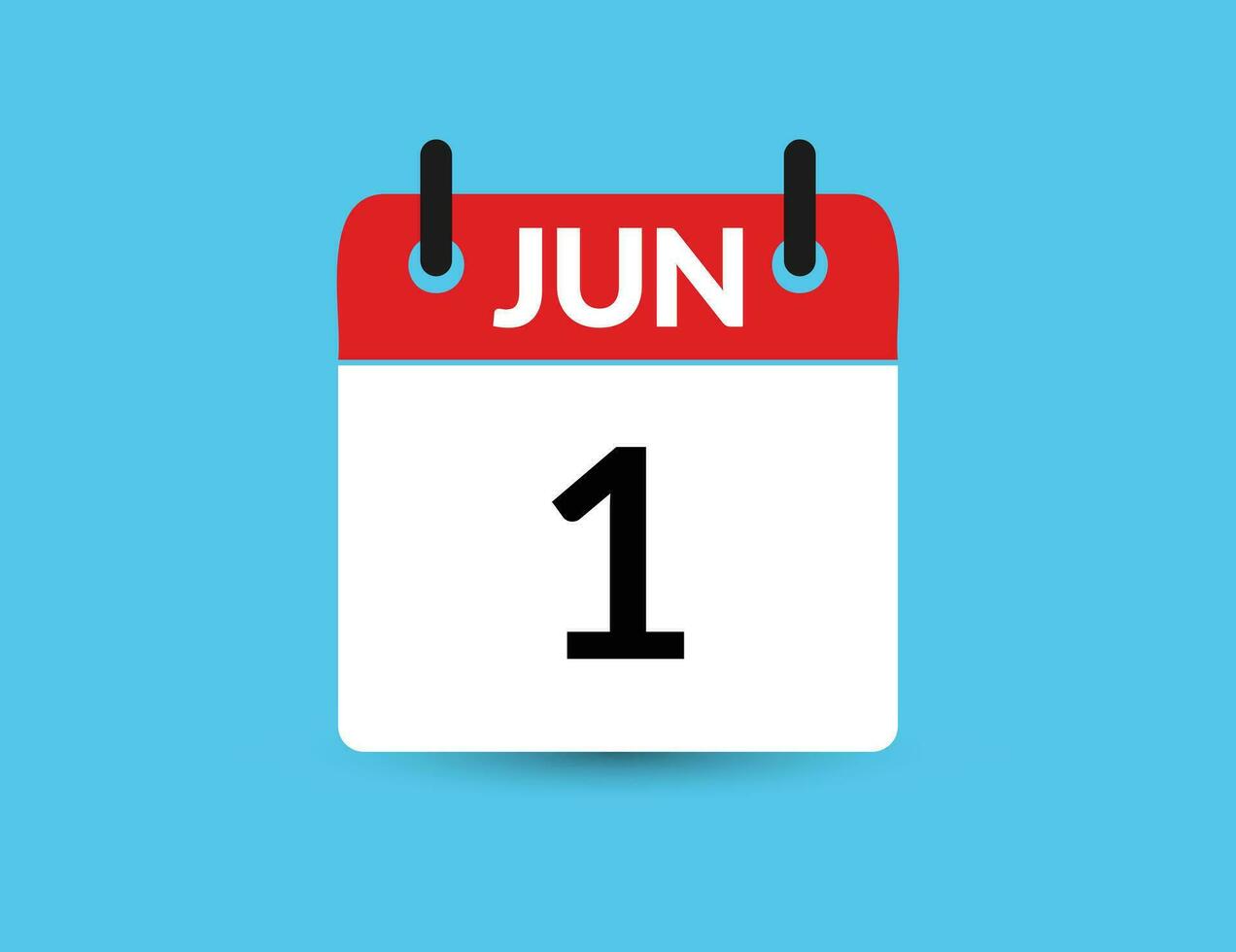 June 1. Flat icon calendar isolated on blue background. Date and month vector illustration