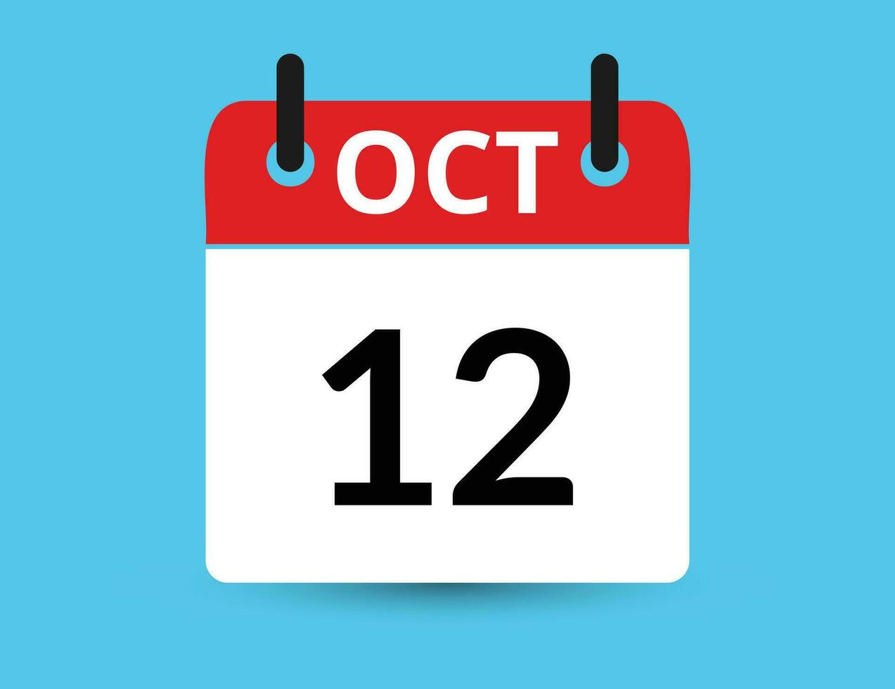 October 12. Flat icon calendar isolated on blue background. Date and month vector illustration