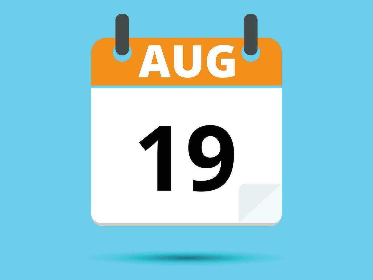 19 August. Flat icon calendar isolated on blue background. Vector illustration.