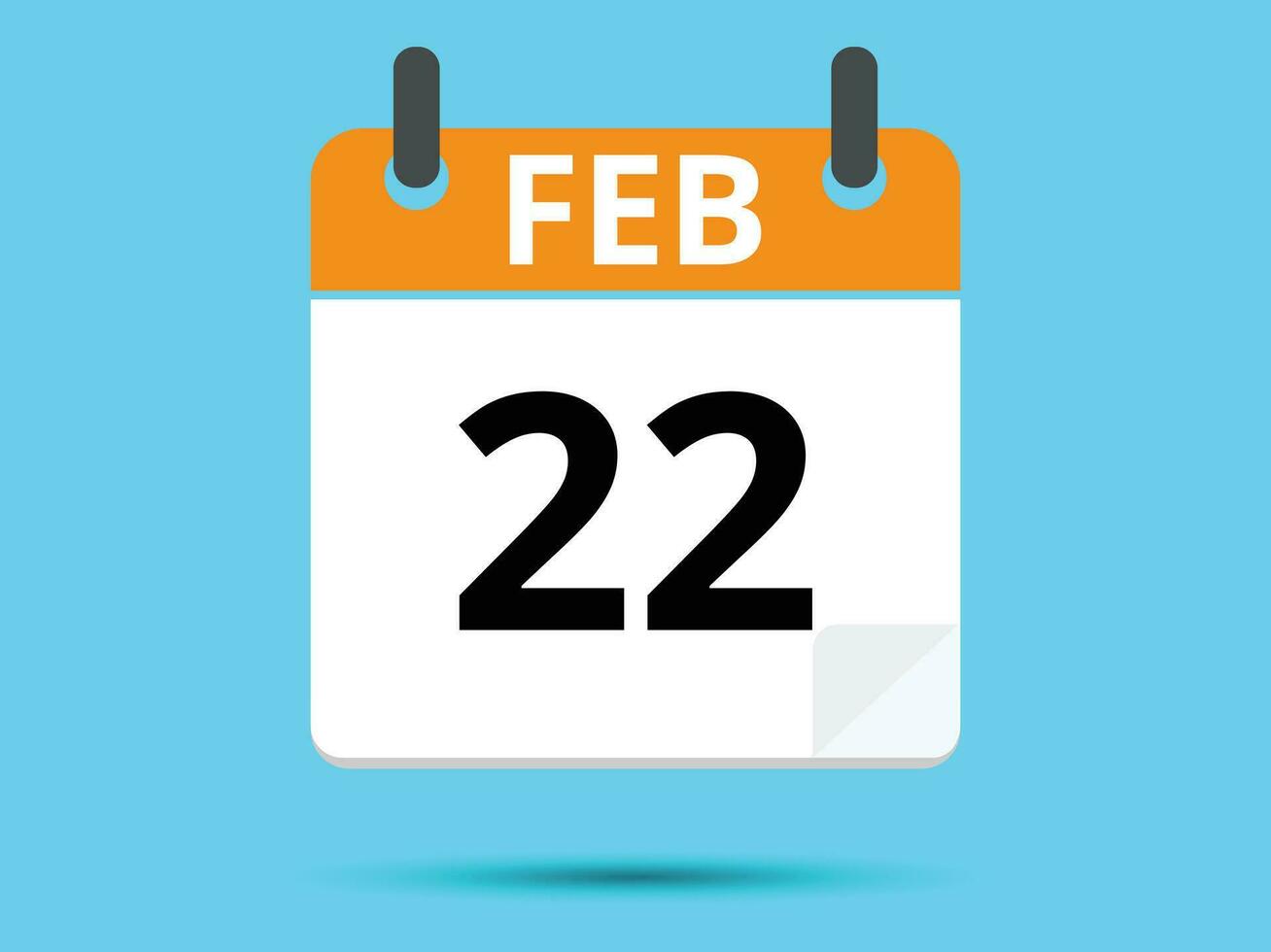 22 February. Flat icon calendar isolated on blue background. Vector illustration.