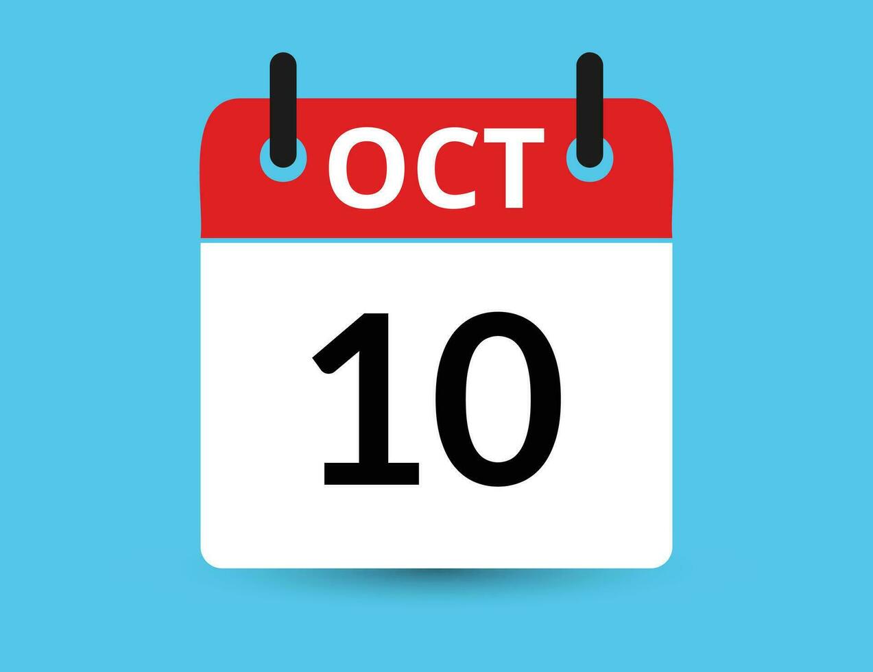 octubre 10 plano icono calendario aislado en azul antecedentes. fecha y mes vector ilustración