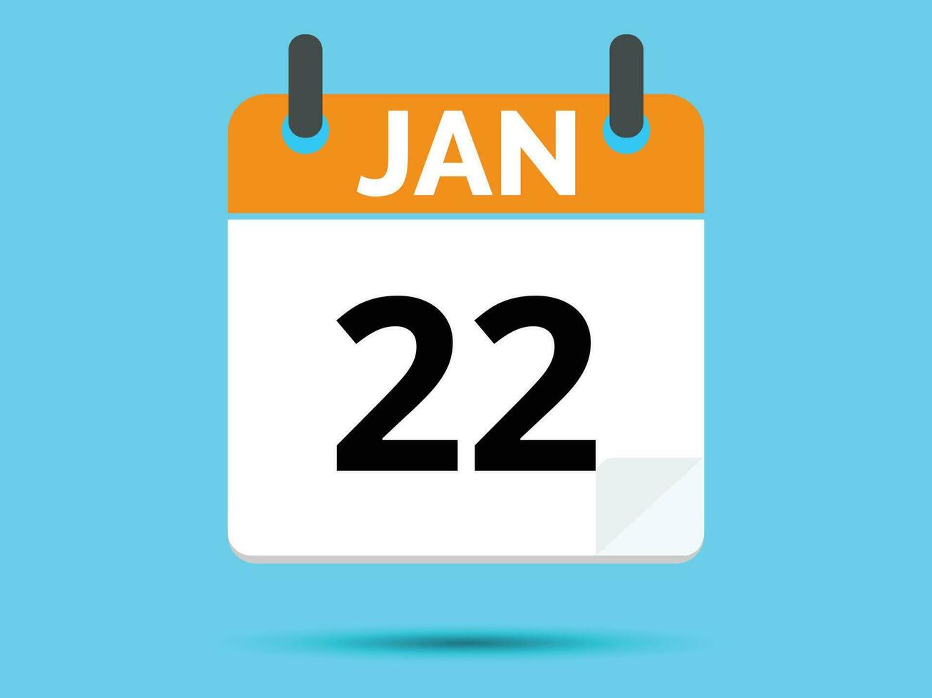 22 January. Flat icon calendar isolated on blue background. Vector illustration.