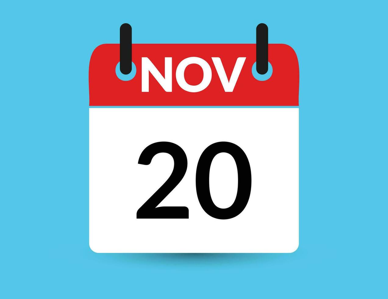 noviembre 20 plano icono calendario aislado en azul antecedentes. fecha y mes vector ilustración