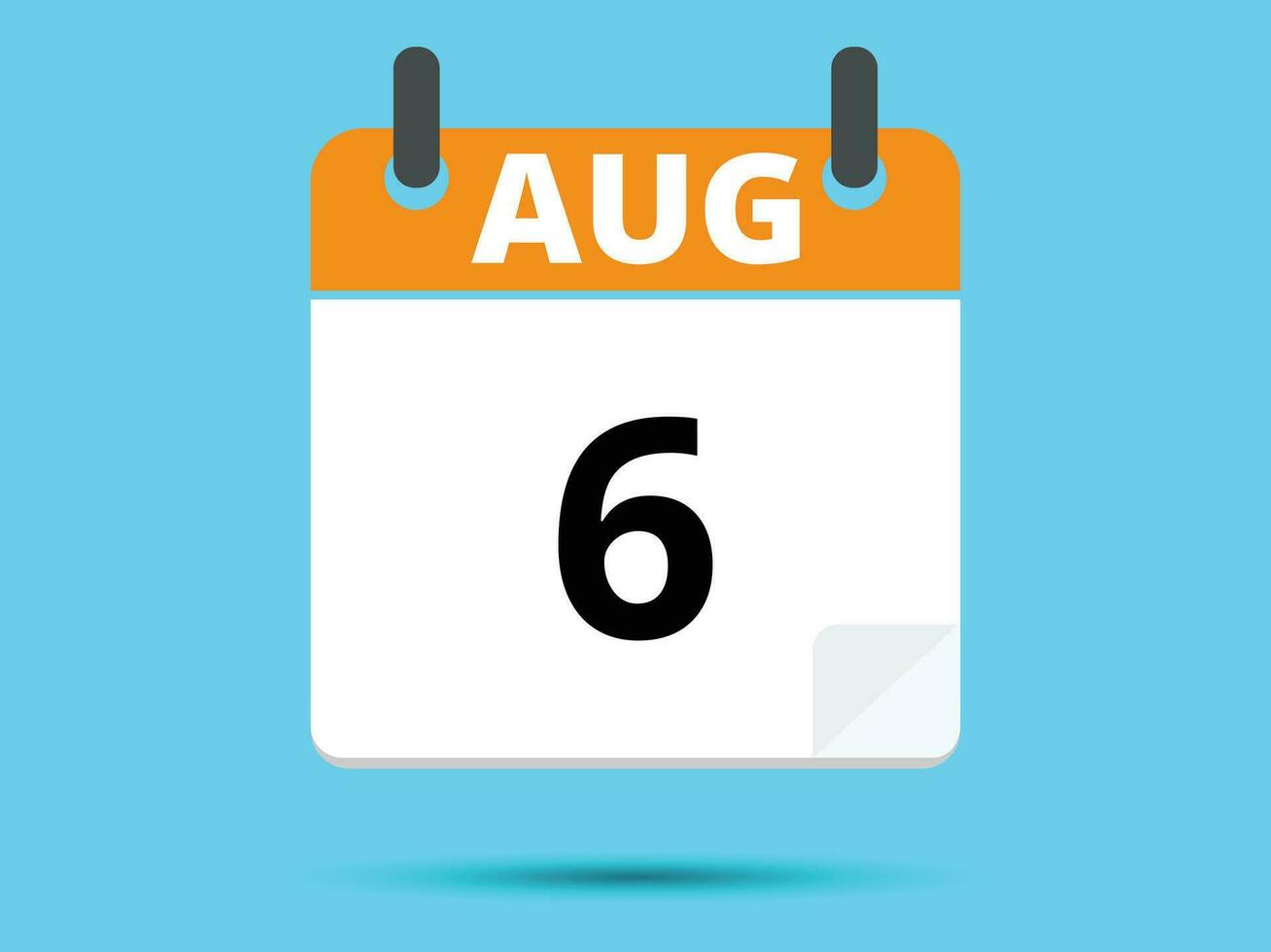 6 August. Flat icon calendar isolated on blue background. Vector illustration.